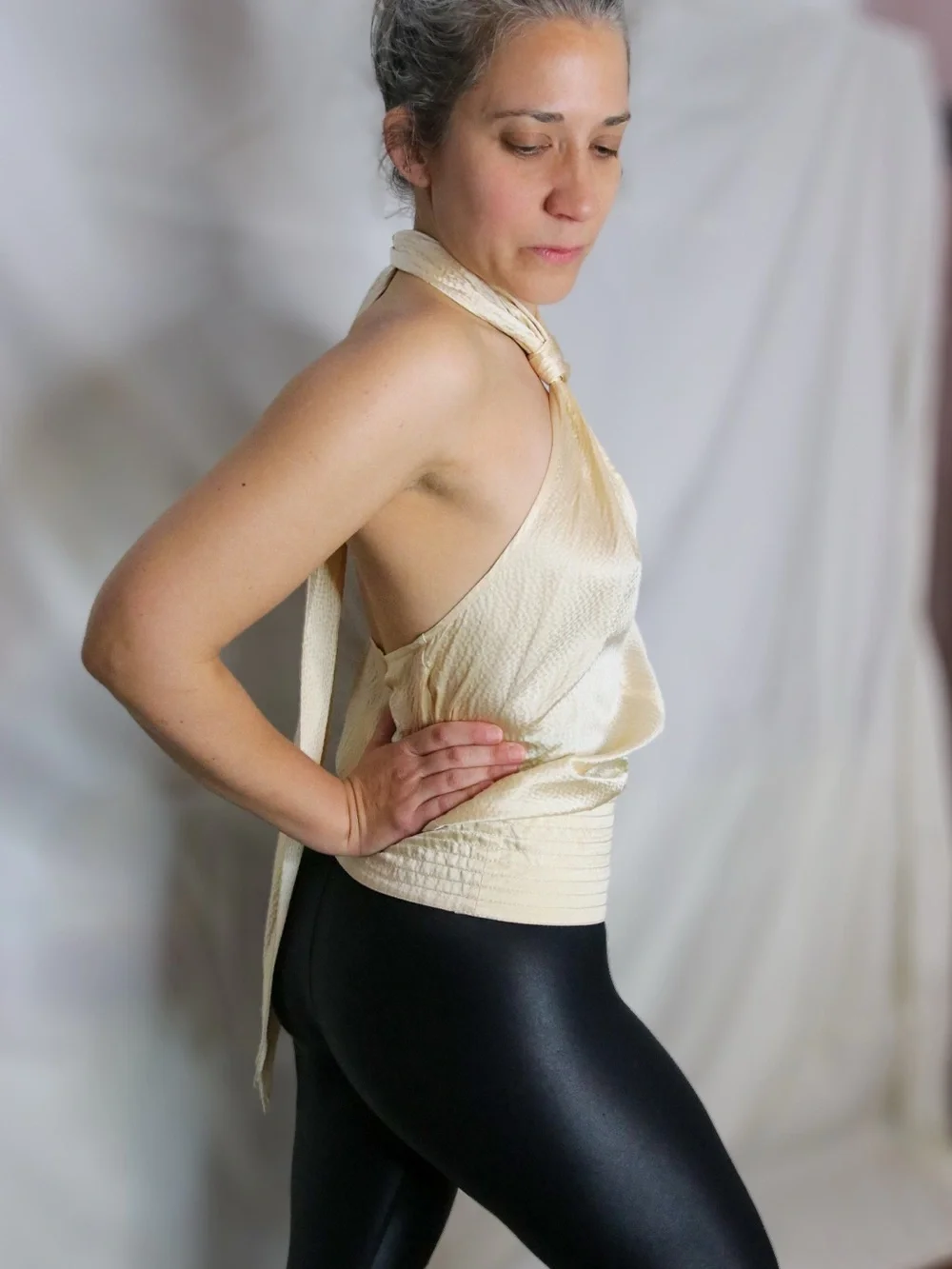 Vintage Tory Burch Silk Halter Top | Cream Knot Camisole | Sz 2